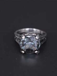 1顆新款復古女性時尚灰藍色寶石戒指，適合日常佩戴 - 復古銀色 - 查看 6