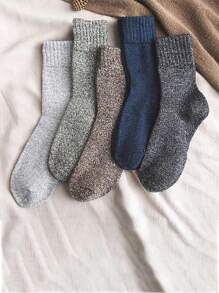 Sports Outdoor 5pairs Solid Color Thick Knitted Loop Pile Winter Sport Socks, Good Choice As A New Year Gift