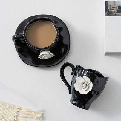 一款创意奢华玫瑰形陶瓷咖啡杯，适合家庭使用，咖啡杯咖啡馆学校用品返校