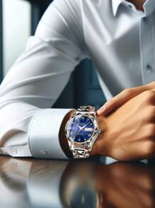 A Men's Gold Steel Band Calendar Week Waterproof Luminous Business Casual Quartz Watch Father