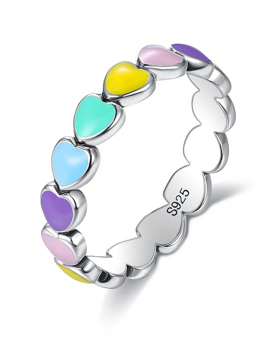 LEKANI Fashion Sterling Silver Color Block Heart Decor Ring For Women For Daily Decoration - Silver - View 1