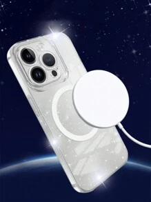 1个透明闪亮防震磁吸个性化手机壳，支持无线充电，兼容Magsafe充电器，兼容 - 白色 - 查看 4