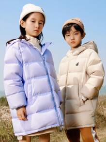 Annil 男童女童冬季休闲保暖防风中长款儿童羽绒服 - 紫色 - 查看 1