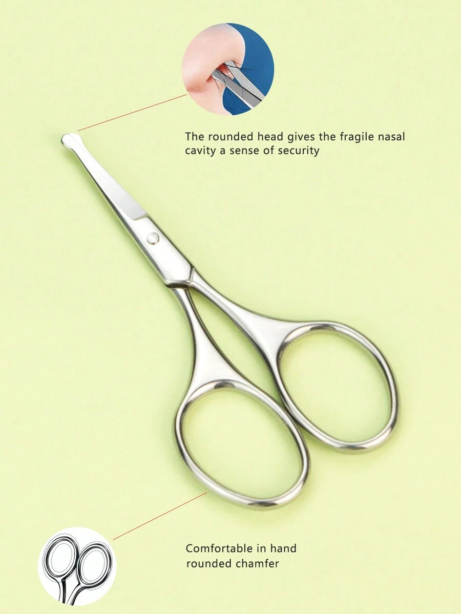 1入組不鏽鋼男士鼻毛修剪器,圓端刀片鼻孔剪刀,男女均適用 - 銀色 - 查看 1