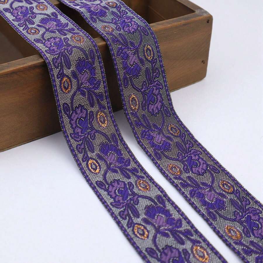 ZNZAKKA 1 碼復古提花絲帶裝飾,紫色刺繡縫紉蕾絲絲帶布料,用於裝飾裝飾,縫紉工藝,家居裝飾,服裝裝飾 - 紫色 - 查看 1