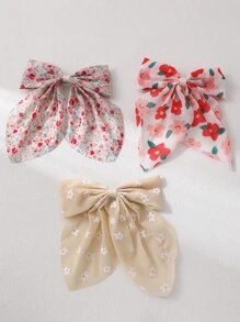 3pcs/Set Girls Butterfly Floral Ribbon Hair Clips Hairpins, Daily Decor - Multicolor - View 3