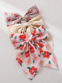 3pcs/Set Girls Butterfly Floral Ribbon Hair Clips Hairpins, Daily Decor - Multicolor - View 4