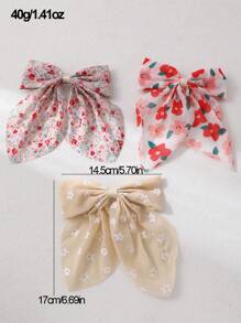 3pcs/Set Girls Butterfly Floral Ribbon Hair Clips Hairpins, Daily Decor - Multicolor - View 6