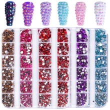 2660入組含12個格子的樹脂珠寶，與純銀實心樹脂底部錐形鑽混合，適用於情人節和新年DIY指甲彩繪裝飾，指甲寶石和指甲用品 - 紅色 - 查看 5