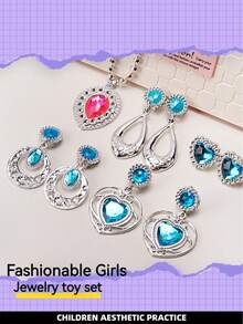 兒童扮演玩具(6件肩背袋配件套裝)女孩扮演高跟鞋、珠寶、項鍊、耳環、手提袋服裝套裝。是節日、生日、聖誕、新年給女孩的完美禮物。 - 粉 - 查看 6