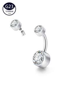 1pc Fashionable And Sexy G23 Titanium Implant Grade Medical Steel Navel Ring With Stone, Suitable For Daily Wear - Double Round - View 3