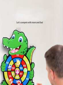 A Set Of Educational Children's Cartoon Pattern Crocodile Plate With 3 Sticky Balls, Dart Target Throwing Interactive Toys, Parent-Child Interactive Throwing Target Ball Indoor And Outdoor Safe Classic Dart Board Interactive Game, Training Children's Brain Hand-Eye Coordination Ability, Sticky Balls Are Randomly Colored