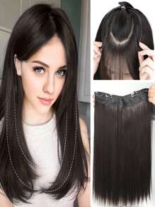 夾式接髮,16-28 吋長直黑色金髮棕色 V 型接髮,4 夾隱形合成耐熱假髮片 - Black-brown - 查看 2