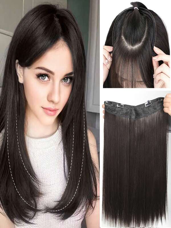Clip In Hair Extensions,16-28 Inch Long Straight Black Blonde Brown V-Shaped Hair Extensions, 4 Clips Invisible Synthetic Heat-Resistant Wig Hair Piece