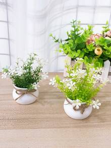 1入組小型人工植物盆景裝飾,適用於家庭/辦公室/書桌/桌子/院子,室內外裝飾 - 青碧色 - 查看 6