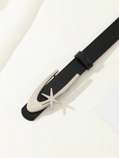 1条月亮星星扣时尚休闲男士腰带，适合作为礼物、派对、休闲场合、夏季新款、校园休闲、商务、送给男友、丈夫、父亲的男士礼物、日常穿着、时尚、青少年、户外、度假、运动、旅行、街头、波西米亚风、复古秋季、万圣节秋冬配饰，适合青少年、青年、男士、休闲、户外、运动、度假、毕业礼物、生日、日常穿着