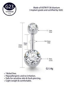 1pc Fashionable And Sexy G23 Titanium Implant Grade Medical Steel Navel Ring With Stone, Suitable For Daily Wear - Double Round - View 4