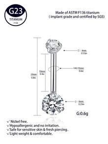 1pc Fashionable And Sexy G23 Titanium Implant Grade Medical Steel Navel Ring With Stone, Suitable For Daily Wear - Double Round - View 8