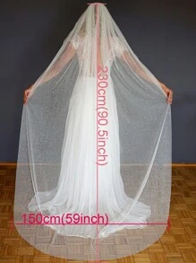 1 Pc Women 1 Tier Length Glitter Tulle Long Wedding Bridal Veil With Metal Comb For Wedding Party Champagne - Champagne - View 3
