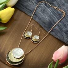 1 Set (2pcs Earrings & 1pc Necklace) Bohemian Style Three Layers Round Enamel Zinc Alloy Jewelry Set, Perfect Match For Daily Outfits Of Lovely And Elegant Women And Girlfiends - Geometry - View 20