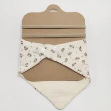 JIAHANG 寶寶女孩花卉印花三角棉質圍兜和蝴蝶結頭箍3入組,吸口水巾適用於嬰幼兒 - 米色 - 查看 4