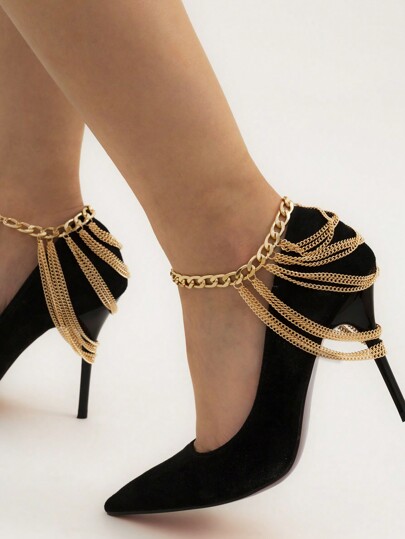 1pc Creative Multilayer Chain & Tassel Decor Foot Chain / Elegant Minimalist High Heel Shoes Accessory For Women