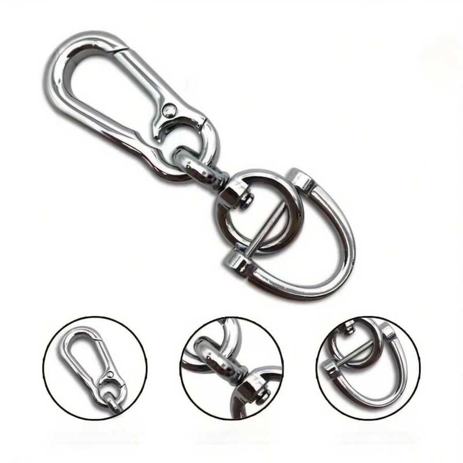 Metal 3pcs/Set Round & 8-Shaped & Horseshoe-Shaped Carabiner Clip With D-Ring, Keyring Keychain Holder For Outdoor Hiking Climbing Camping Fishing - Silver - View 1