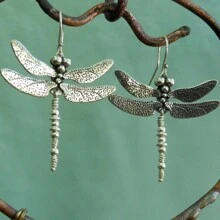 1pair Vintage Design Carved Dragonfly Silver Plated Jewelry Fashion Women Earrings - Antique Silver - View 1