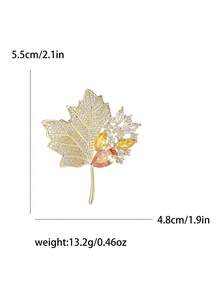 1pc Fashionable Inlaid Copper Maple Leaf Shaped Brooch Suitable For Women'S Daily Wear - Leaf - View 6