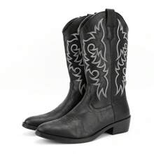 Men's Retro Embroidered Cowboy Boots Pointed Toe High Top Fashionable Desert Western Boots - Black - View 3