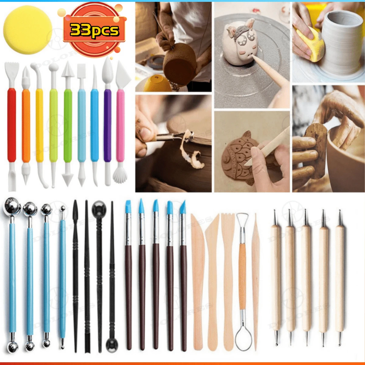 33pcs DIY Herramientas Escultura Para Modelar Arcilla Polimerica Y Cerámica Estecas Fondant - Multicolor - Ver 1