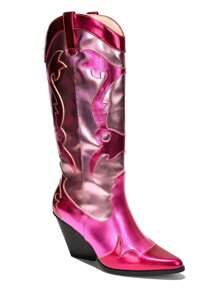 Juliana Metallic Colorblock Western Cowboy Boots - Hot Pink - View 4
