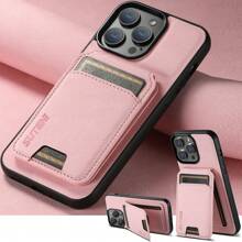 Suteni PU Leather Stand Phone Case Card Holder Wallet Phone Case Compatible With IPhone 17 Pro Max 16 Plus 15 14 13 12 11 For Galaxy S26 S25 Ultra S24 S23 S22 For Google Pixel 9 Pro XL 8A 7 /Black/Brown/Blue/Purple/Pink - Pink - View 2