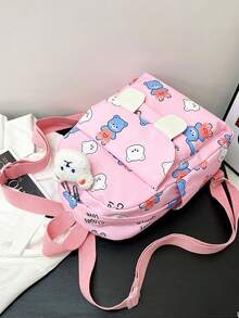 1 Pc Preppy Cute Casual Pattern Of Little Bear Rucksack School Backpack Sport Backpack Weekend Bag Kindergarten Schoolbag Leisure Bag Toy Bag Large Capacity Portable Lightweight With Adjustable Strap For Outdoor For Sport For Hiking For Travel Fashion Nylon For Student For Boy For Girl Back To School Stuff Travel Accessories - Pink - View 6