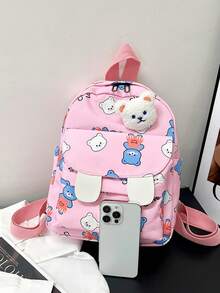 1 Pc Preppy Cute Casual Pattern Of Little Bear Rucksack School Backpack Sport Backpack Weekend Bag Kindergarten Schoolbag Leisure Bag Toy Bag Large Capacity Portable Lightweight With Adjustable Strap For Outdoor For Sport For Hiking For Travel Fashion Nylon For Student For Boy For Girl Back To School Stuff Travel Accessories - Pink - View 3