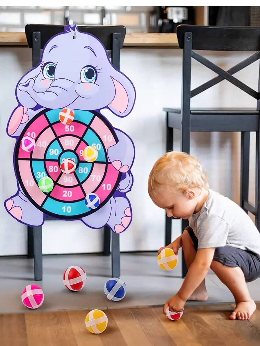 1 Set Cartoon Elephant Themed Educational Dart Board Throwing Toy, Interactive Parent-Child Tossing Target Ball Indoor/Outdoor Classic Darts Game, Trains Children's Hand-Eye Coordination, Random Sticky Ball Colors - Multicolor - View 1