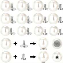 20套珍珠胸針扣,無需縫紉,珍珠鉚釘扣釦,用於襯衫、外套、連衣裙,適用於女性（10mm/12mm）,附專用螺絲刀 - 白色 - 查看 1