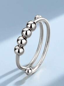 1pc 925 Sterling Silver Rotating Anti-Anxiety Open Ring, Unisex Silver Finger Jewelry, Fashionable Gift For Girls, Party, Wedding - View 3