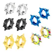 2pcs Stainless Steel Electroplated Hip Hop Style Ear Clips, Steel Black Gold Blue Multicolor, 1pair Each Color, 2pcs/Set - Gold - View 10