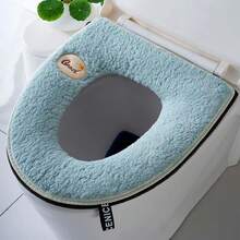 1pc Soft Bathroom Toilet Mat With Zipper & Waterproof Coating, Washable And Cute Thickened Toilet Seat Cover - Baby Blue - View 1