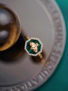 Stylever 1pc Green Little Bee cubic zirconia Ring Ladies Jewelry For Women s925 Sterling Silver Lovely Ring Fine Jewelry Gift For Girls Prom Party Decor