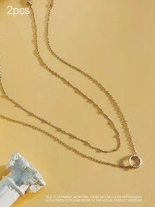 2入組/件簡約時尚304不銹鋼14k金雙層心形&圓形紋理吊墜項鍊,適合女性日常穿著和聚會,珠寶禮物 - 心/2pcs - 查看 10