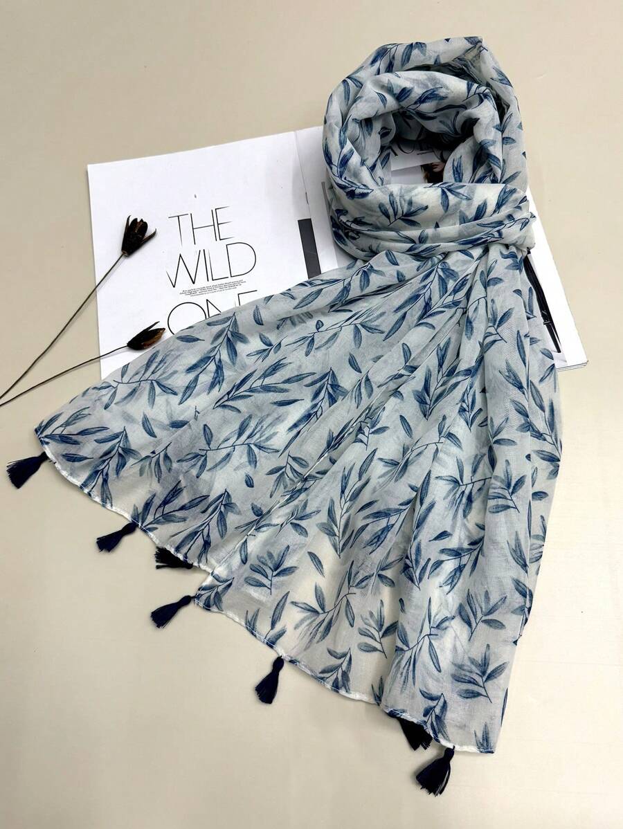 1條女士簡約印花围巾，時尚百搭长款头巾，保暖防晒