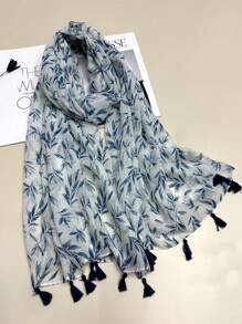 1條女士簡約印花围巾，時尚百搭长款头巾，保暖防晒