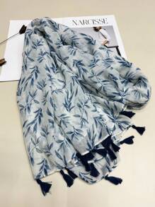 1條女士簡約印花围巾，時尚百搭长款头巾，保暖防晒