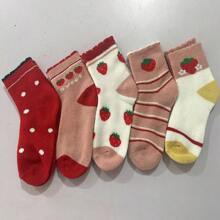 5 Paires De Chaussettes En Éponge Épaisses Et Chaudes Pour Enfants, De Couleur Aléatoire, Adaptées Aux Garçons Et Filles D'automne Et D'hiver
