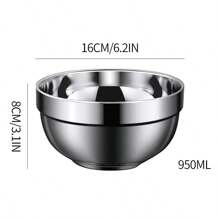 Han Xiao 3入組雙層不銹鋼碗,12cm / 14cm / 16cm,適合米飯,水果,麵條,適用於兒童和成人,保溫,防燙兒童用碗,防銹,防震,易於清潔,廚房用品 - 銀色 - 查看 5