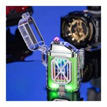 Transparent Shell Double Arc Lighter Type-C Smart Rechargeable Flameless Lighter Outdoor Waterproof Cigarette Lighter - Green - View 2