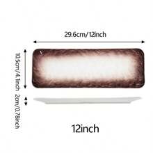 1個10/12英寸陶瓷托盤-瓷質水波紋紋理-派對瓷質矩形盤-用於開胃菜盤、壽司、招待客人 - 棕色 - 查看 3