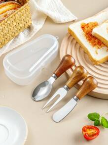 4 件裝收納盒立式奶油刀起司刀起司果醬麵包抹刀 - 棕色 - 查看 1